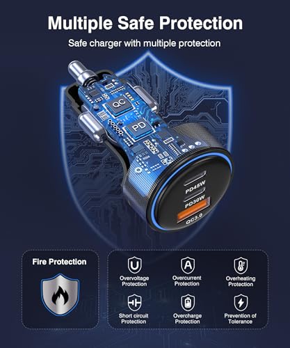 Image of 2026 Updated USB C Car Charger, 93W 3-Port Super Fast Type C Car Power Adapter PD /QC Charging Cigarette Lighter for iPhone 17 /16 /15 /14 /13 /12 /11 Pro Max, iPad,MacBook,Pixel, Android