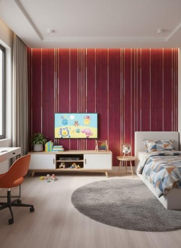 Image of VKR Modern Self Adhesive Textured Wallpaper with Subtle Vertical Line Pattern for Elegant Minimalist Interior Decor and Contemporary Living Spaces (45 x 300 cm - Red)