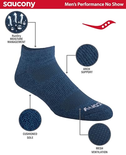 Image of Saucony Men's RunDry Mesh Ventilating Comfort Fit Performance No-Show Socks, Available in M-XXL (6, 12, 18 Pairs)