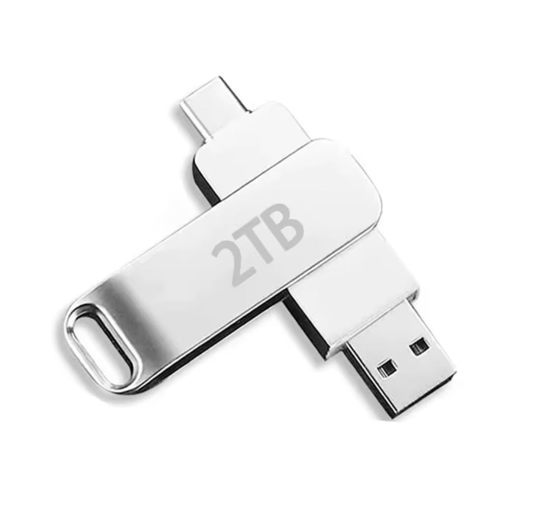 2TB USB 3.2 Type-C Flash Drive, 2-in-1 OTG Interface, High Speed Memory Stick, White