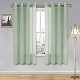DWCN Sheer Curtains for Living Room Bedroom - Faux Linen Look Voile Drapes Grommet Top Window Curtain Panel 52 x 72 Inches Long, Bean Green, Set of 2 Panels