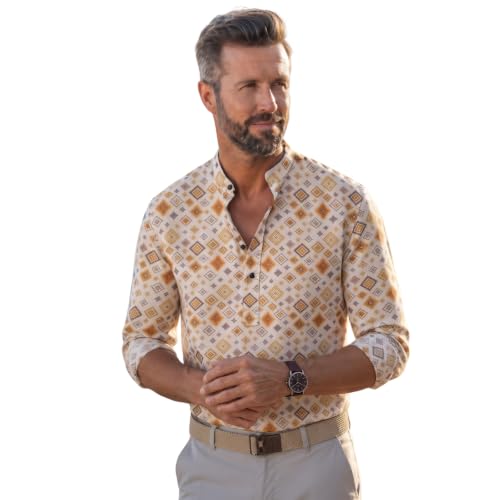 Image of Dream Crushers Cotton Blend Solid Casual Short Kurta for Men Long Sleeve Mandarin Collar Stylish Shirt Kurta for Men