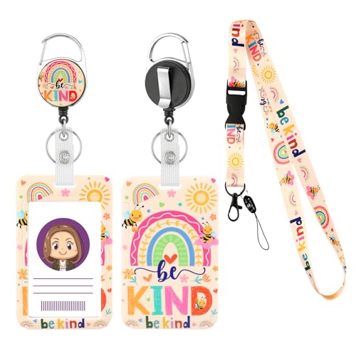 Porta Tarjetas Identificativas Con Llavero Retractil, Tarjetero Colgante Con Cordón De Arcoíris Bonito Cuelga Llaves Cuello Lanyard Con Portatarjetas Para Enfermeras Estudiantes Profesores