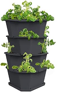 GUSTA GARDEN Paul Potato Starter Wieża ziemniaczana możliwość układania w stos podwyższona grządka/donica na rośliny/doniczka na balkon, do ogrodu i na taras (4 poziomy, antracyt/szara) wraz z podstawką