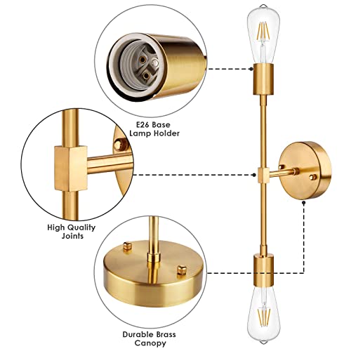 Sunrider 2-Light Vanity Light Fixtures, Gold Bathroom Wall Sconce Mid Century Modern Wall Mounted Lamp Brushed Golden Sconce Indoor Vintage Wall Lighting For Mirror Hallway Bedroom, Bulbs Not Included #TOP4