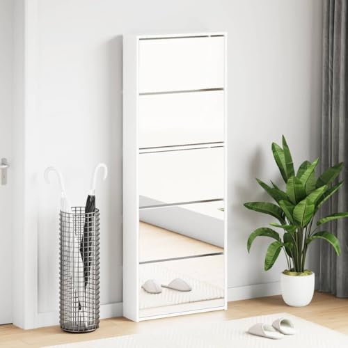 Rangement chaussures miroir vertical blanc brillant 5 abattants 63cm