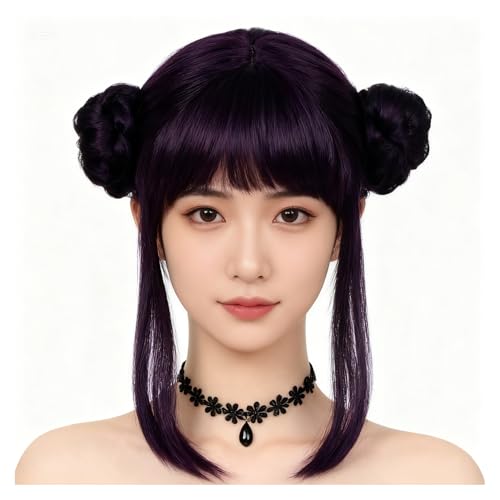 Jaugola Women Zoey Costume Wig with Buns Anime Hunters Cosplay Props Halloween Party Outfit Accessories Merch Black Purple