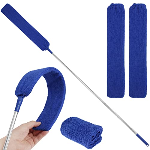 Kandishiex US Gap Dust Cleaner Retractable Microfiber Gap Dust Brush Flexible Long Flat Gap Duster with Extendable Pole and Cloth Cover for Sofa Bed Furniture Bottom Ceiling Fan Blinds(Royal Blue)