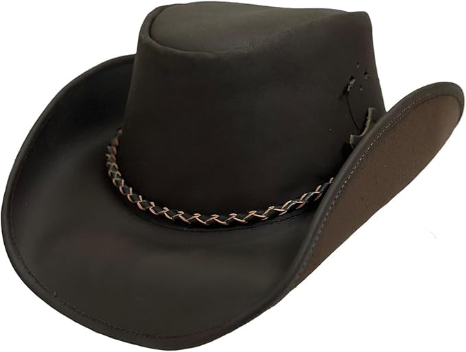 Lifting Gear Premium Chocolate bown Leather Cowboy Hat - Western Style, UV Protection, Handcrafted for Durability and Comfort (US, Alpha, Medium, Chocolate Brown)