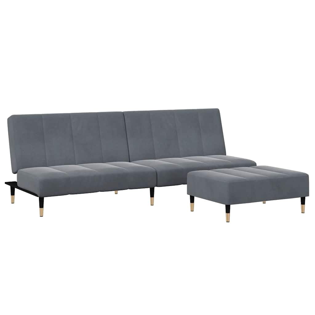 Divano letto 2 posti con poggiapiedi, velluto grigio scuro, funzione trasformazione, robusto telaio in legno, per soggiorno, camera degli ospiti, 200 x 84,5 x 69 cm