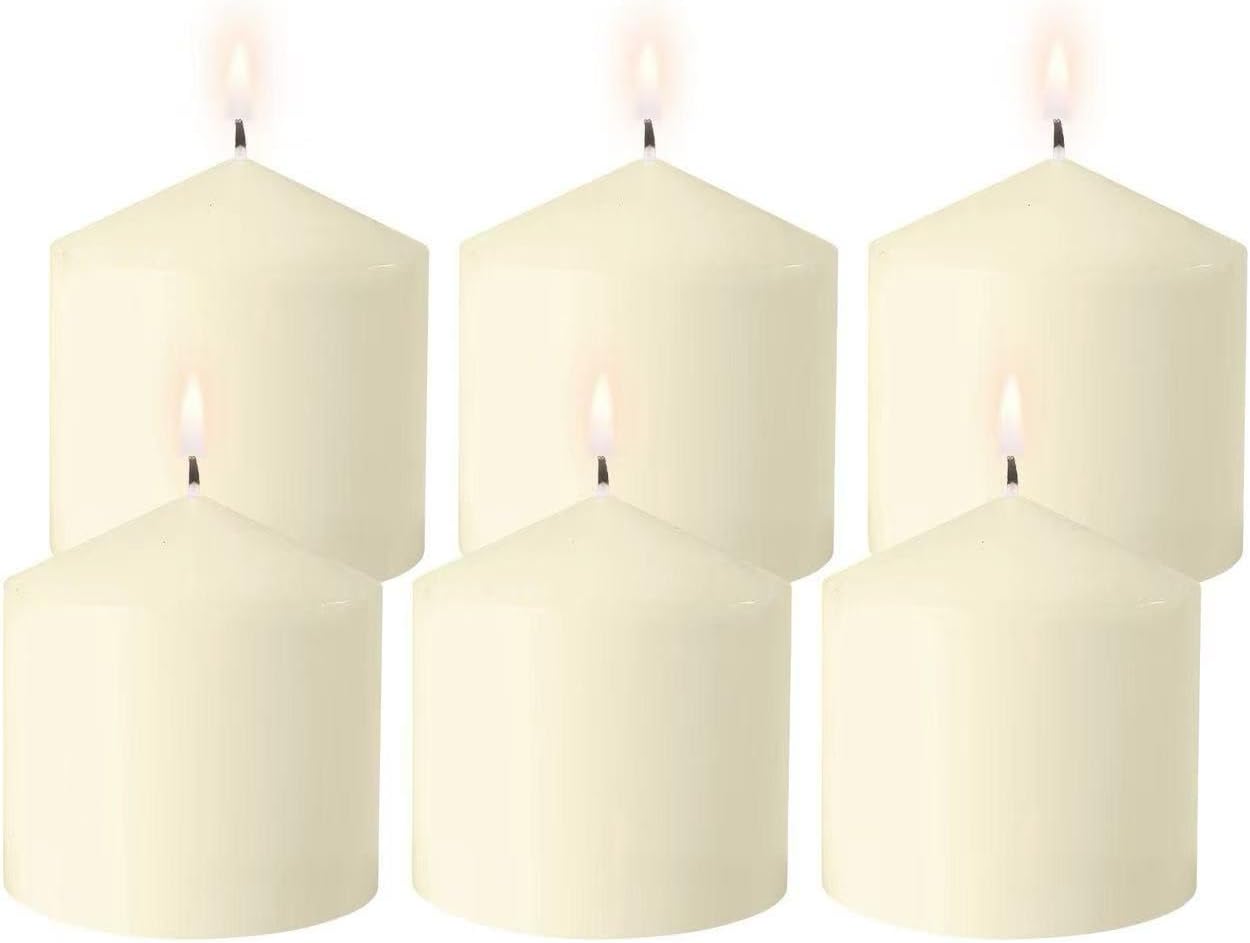 Unscented Ivroy Tall Pillar Candles, 18 Hour Burning Candle Pillars, Perfect for Decor, Weddings, Emergencies 3" X 3", 6 Count