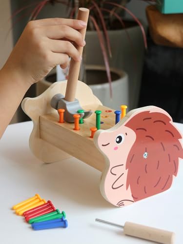 Image of Wooden Hammer Pounding Bench Montessori STEM Toy for Toddler Early Development