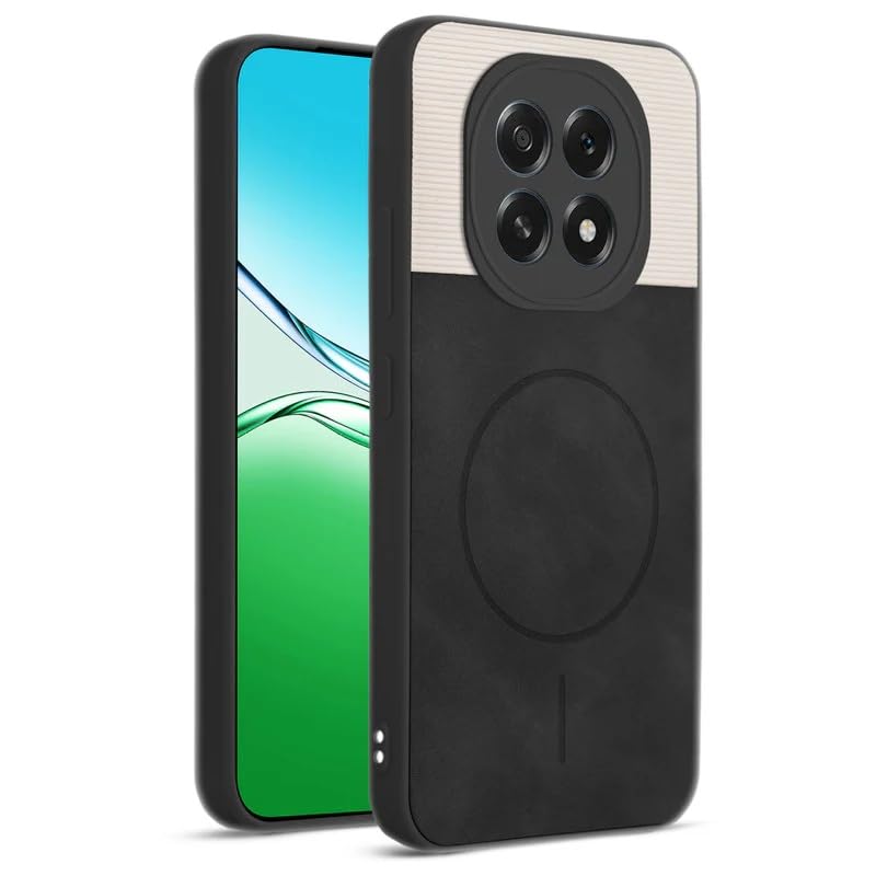 Image of Bintage case Dual-Leather Macc-Safe Design Phone Case| Soft Touch Finish | Full Camera Protectection Back Cover Compatible for Oppo CPH2721 / Oppo F29 5G - White & Black