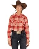 Wrangler Women's Boot Barn Plaid Print Long Sleeve Western Flannel Pearl Snap - 112325844 US Rust Copper