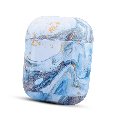 Case for Airpods Case,HIDAHE Cute AirPods Case,Marble Luxury AirPods 2 Cover Leather Case Protective AirPods Accessories Kit for Girls Compatiable with Apple AirPods 1st/2nd Charging Case,Blue