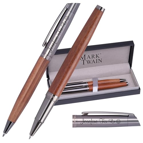 Set d'écriture en bois de luxe avec stylo roller et bille en métal élégant