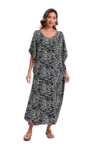 Beautybatik Boho Animal Stripe Print Plus Size Women Kimono Kaftan Maxi Long Sleeve Beach Cover Up Loungewear Dress XL to 4X3