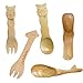 Miraclekoo Cute Wooden Animal Cutlery Set / Wooden Spoon and Fork for Children / Baby 4.5 Inches, Set of 5