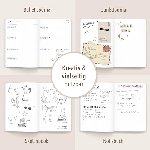 kind of hazel® Notizbuch A5 mit Punktraster 160 Seiten Dotted Journal Hardcover starkes Papier Fadenheftung Lesebändchen Gummibandverschluss Design Leo