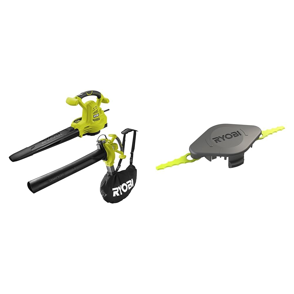 RYOBI - Souffleur Aspiro-Broyeur 2800W 2-en-1 - Vitesse Soufflerie 345 km/h - Décharge de Traction & Tête Double Lames Dentelées (+10 Lames) pour Coupe-Bordures, Dresse-Bordures