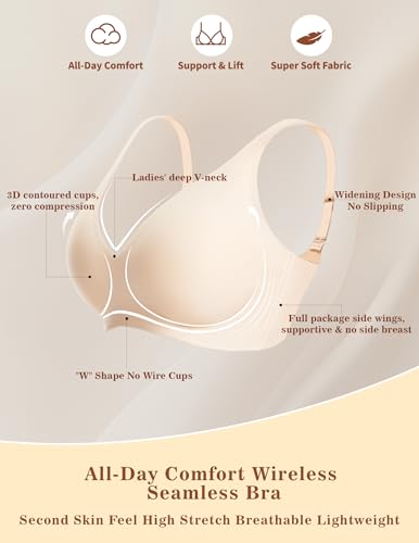 Womens Deep V Wireless Bra Seamless Push Up Comfort Bra, Tshirt Bralette, Supportive Lift & Smoothing Plunge S-2XL4