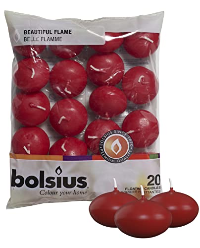 Bolsius Unscented 1.75" Floating Candles â€“ Set of 20 Red Floating Candles â€“ Cute and Elegant Burning Candles â€“ Candles with Nice and Smooth Flame â€“ Party Accessories