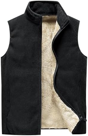 Gilet Matelassé Homme Veste Polaire Matelassée Sans Manches Homme Manteau Blouson Gilets Sans Manche Homme Gilet Oversize Zippé Chaud Casual Doux Décontracté Epais Homme Hiver Grande Taille Noir L