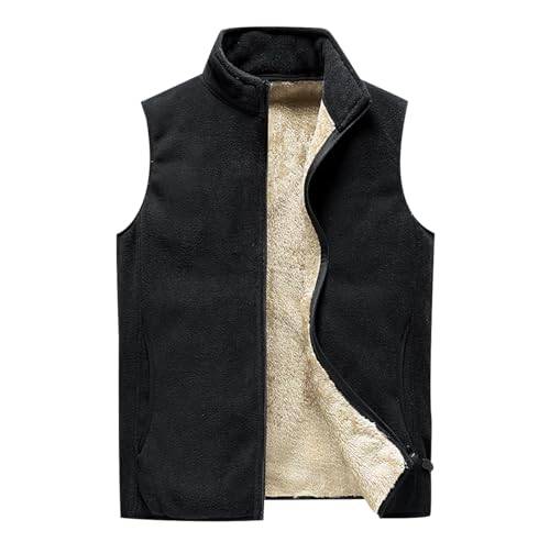 Gilet Polaire sans Manche Homme Hiver Chaud Grande Taille Veste Softshell avec Poche Noir XL