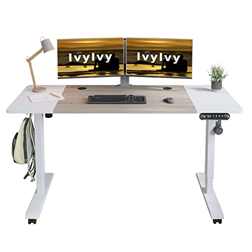 Ivyivy Escritorio Regulable En Altura - Sit Stand Escritorio Regulable En Altura Eléctrico Con 4 Controles De Memoria 60 X 140 Cm, Roble Blanco