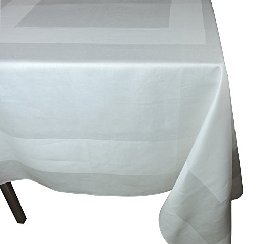 Thomas Ferguson Satin Band White Linen Damask Rectangular Tablecloth 72 x 126in
