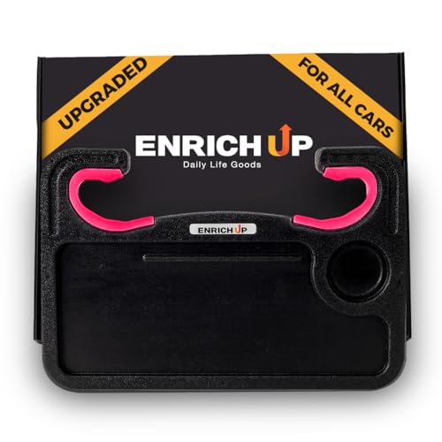 Image of ENRICH UP 2-in-1 Steering Wheel Tray Table & Car Desk - Hot Pink Ring | Car Table Tray for Parked Laptop Work, Meals, Cup Holder Use, Wheel Covers, Pickups, SUVs, and Travel Breaks