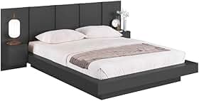 Cama Suspensa Casal Queen com Cabeceira e 2 Mesas de Cabeceira Cj075 200cm Grafite - Art In Móveis