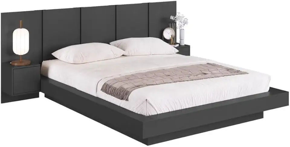 Cama Suspensa Casal Queen com Cabeceira e 2 Mesas de Cabeceira Cj075 200cm Grafite - Art In Móveis