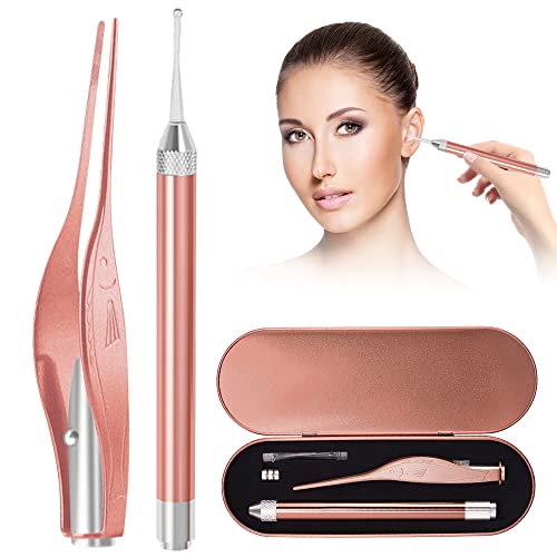 Juegos de herramientas para la limpieza de orejas, limpiadoras de tapones ligeros, excavadoras de cucharas de orejas y pinzas sanitarias para tapones auditivos (Oro rosa) Cover