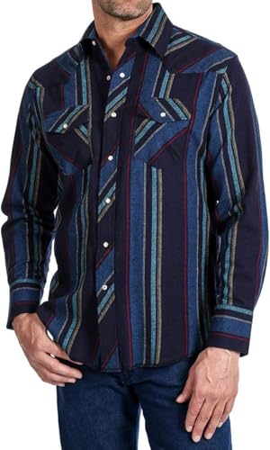 Wrangler Men's Western Flannel Shirt Lightweight, Stripe, X-Large