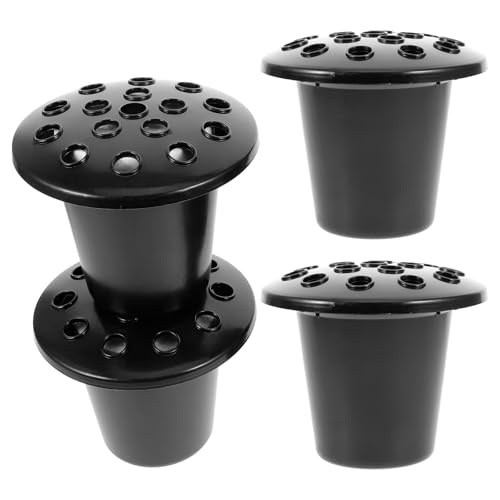 Gadpiparty Juego de 4 Floreros Conmemorativos para Cementerio Macetas de Plástico 16 Orificios Base de Loto Negra Soporte para Flores Artificiales Decoración para Tumbas y Eventos 4