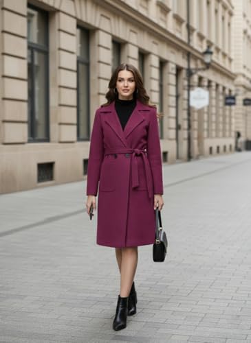 Image of CHKOKKO Women Classic Long Winter Coat Double Breasted | Knee Length Design with a Sophisticated Spread Collar and Convenient Front Pockets for All Occasions