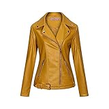 Rumity Damen Lederjacke Kurz Bikerjacke Reverskragen Reißverschluss Leder Jacke Übergangsjacke Kurze Jacke Winterjacke Damen Sale Wintermantel