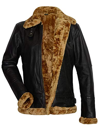 Women,s B3 Shearling Bomber Jacket - Real Sheepskin Brown Leather Aviator Pilot Jacket, Winter Removable Hoodie3