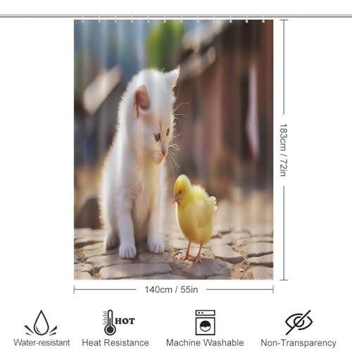 Rideau de douche chat en textile polyester premium lavable 140x183cm - 4