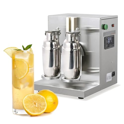Smoothie Mixer Blender Cocktail Mixer Maker, Dual Head Stainless Steel Milk Shake Machine, 1-120S Timing, 350~1000ml, 140W, for Milk Tea Shops, Coffee Shops, Bars