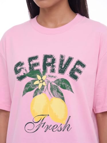 Image of Amazon Brand - Serve Women's Oversized Graphic T-Shirt | Cotton Printed Crew Neck Tee | Half Sleeve Loose Fit