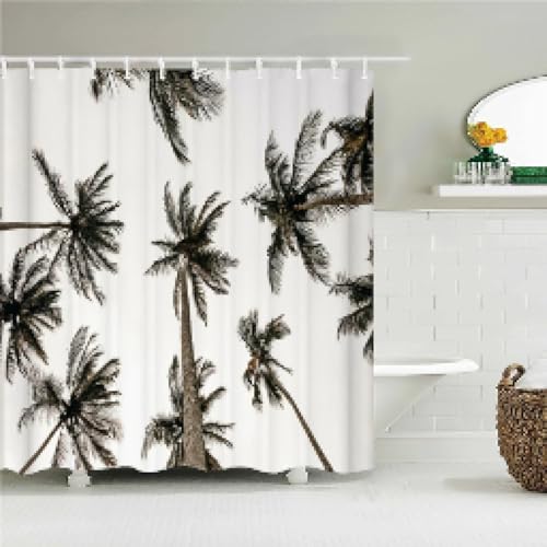 Rideau de douche palmier 133x220 cm avec crochets pour écran de bain