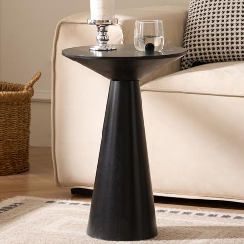 Cagnolier Table d’appoint Ronde en Bois, Petite Table Basse Ronde pour Salon, Table Balcon Couleur Noir, Bout de canapé étroit ou Table de Chevet, guéridon Moderne...