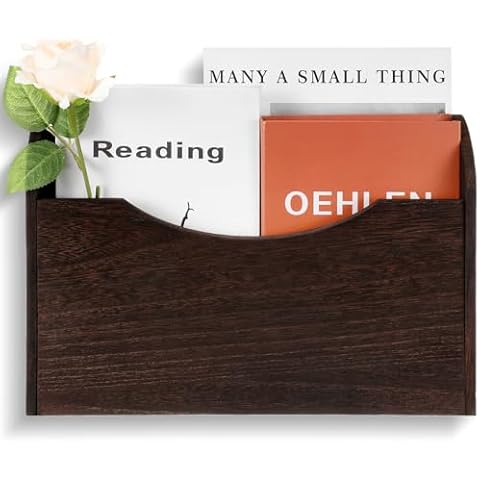 Suzile Wall Mounted File Holder Wood Magazine Holder Wall Hanging File Organizer for Office Mail Magazine Letter Paper Folder Organization(Brown) Cover