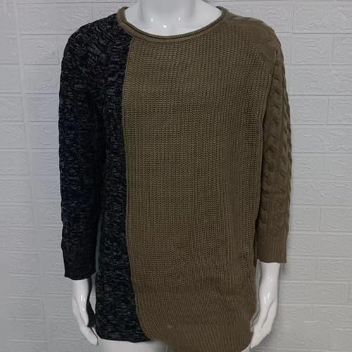 Men's Pullover Winter Knitted Color Matching Fashion Tops Long Sleeve Round Neck Slim fit Warm Bottoming Sweater3