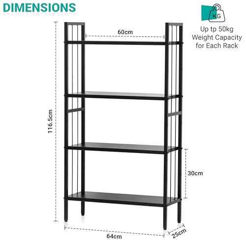 Image of Livzing 4 Tier Height Adjustable Metal Bookshelf Metal Rack Wooden Almirah for Home Library Book Shelf Open Display Books Rack 4 Layer Book Shelf Bookcases DIY