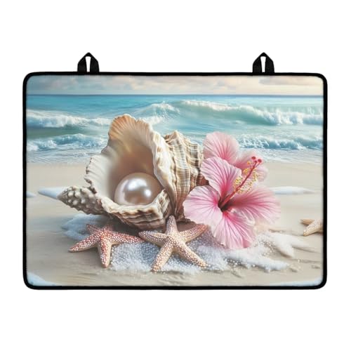Image of Beach Starfish Seashell Flower Stove Cover 30 inchx21 inch Heat Resistant Multi-Functional Counter Protector Non-slip Waterproof Mat for Glass Stovetop Protector Easy to Clean