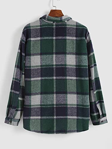 Image of ZAFUL Unisex Plaid Flannel Shirt Jacket Button Down Long Sleeve Pocket Coat Outwear | Mens Fall Clothes Lightweight Long Sleeve Button Down Flap Pocket Jacket Tops for Fall&Winter 2026