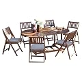 Outdoor Interiors S10555 7-Piece Fold and Store Table Set, Eucalyptus, All Wood